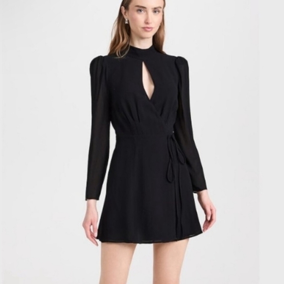 Reformation Ottessa Long Sleeve Mini Wrap Dress in Black Small - Picture 3 of 11